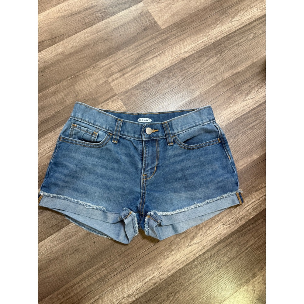 Old Navy Girls Medium Wash Denim Shorty Cuffed Raw Hem Shorts Size 12